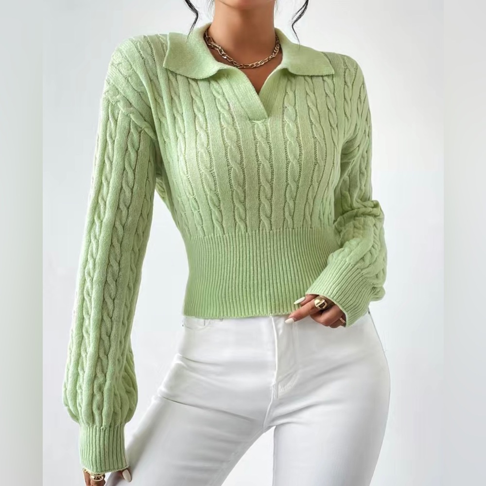 NWOT Mint Green Cropped Sweater, Acrylic, SzXXL